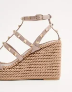 Valentino Rockstud Ankle Strap Wedge Sandal In Calfskin Leather 95 Mm - Image 2